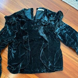 Women's Velvet Ruffle Jacket - Black
